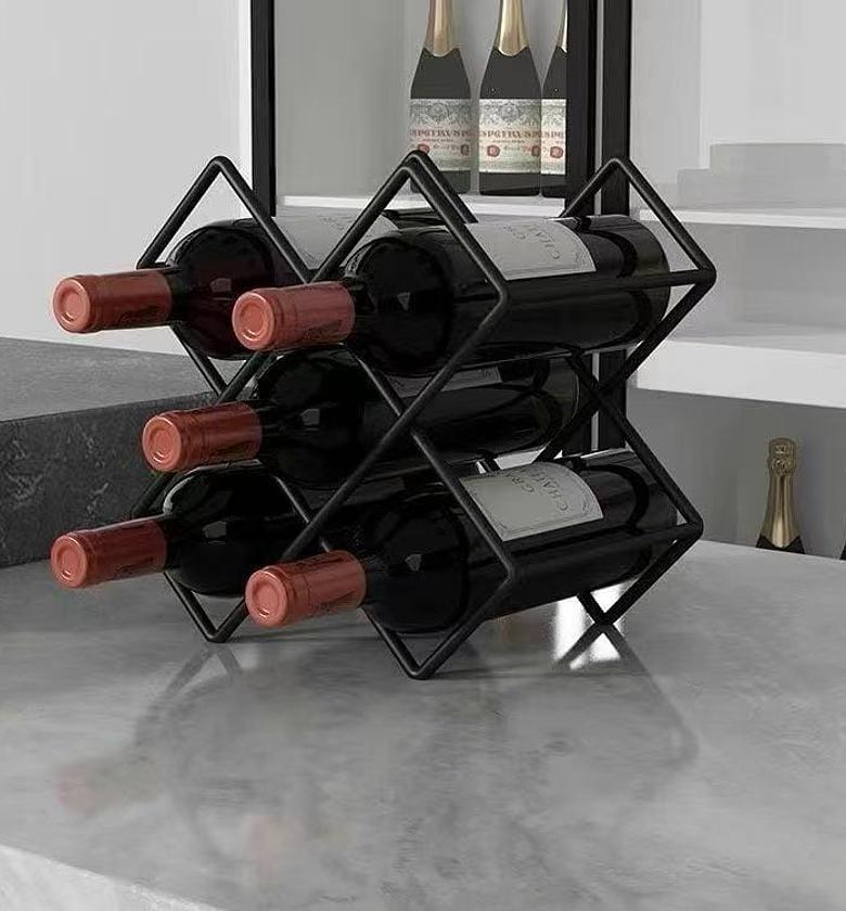 5-Slot Modern Metallic Wine Rack – Black & Gold image