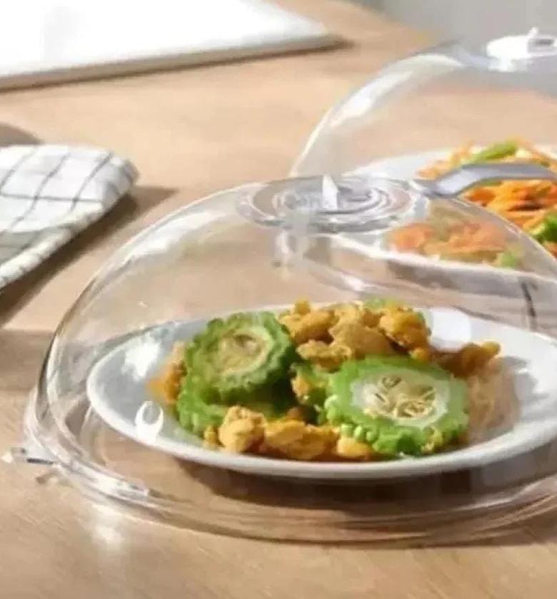 Microwave food  cover with white handle image