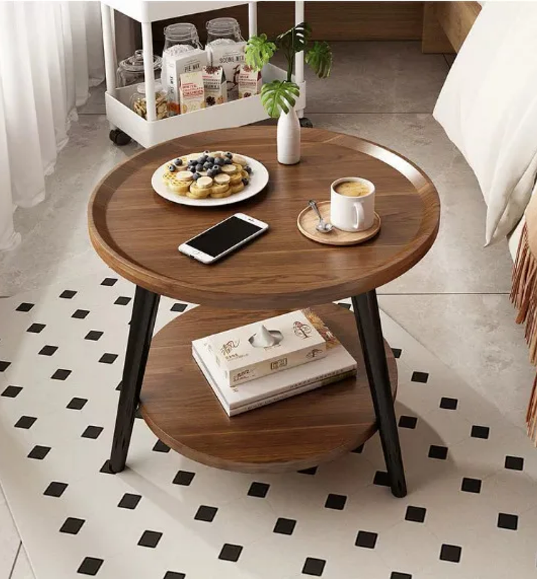 Two-Layer Minimalist Wooden Side Stool – Mahogany Finish image