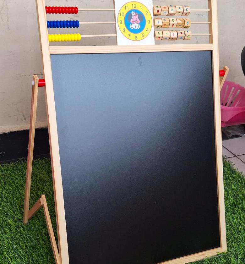 Children Wooden 2 In 1 Blackboard Magnetic Whiteboard Double-Sided Drawing Writing Education Board Easel.  image