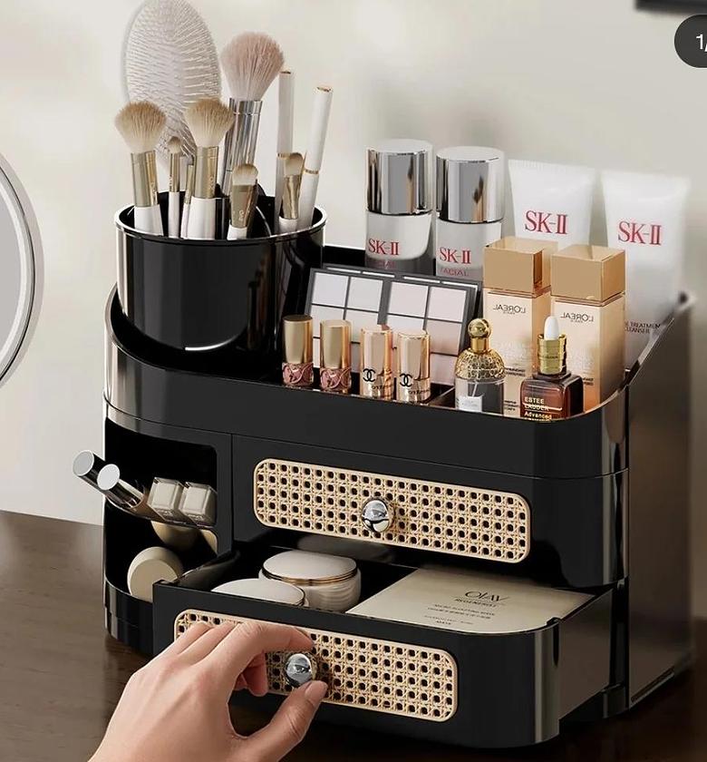 Cosmetic storage rack/ makeup storage organizer with a brush holder image