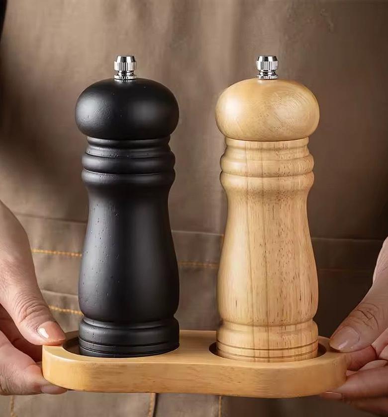 Wooden Manual Salt and Pepper Grinder Set with Adjustable Coarseness - 2 Piece Refillable Spice Mill for Home & Restaurant image