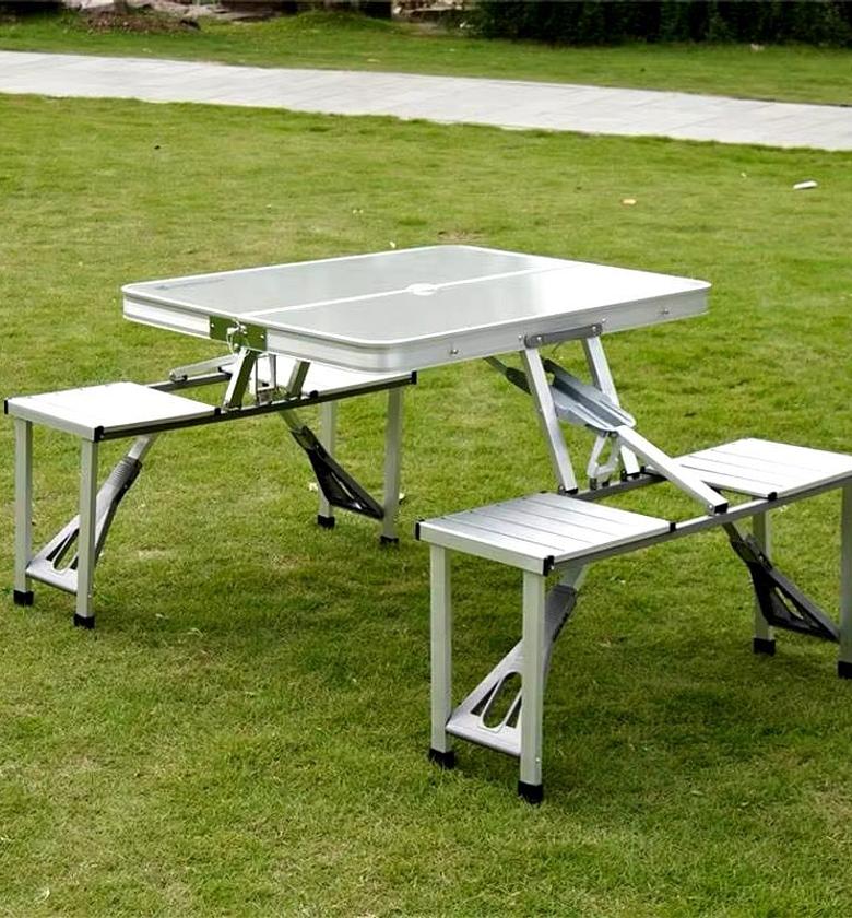 Folding adjustable aluminum alloy outdoor picnic and camping chair and table set with 4 seats. image