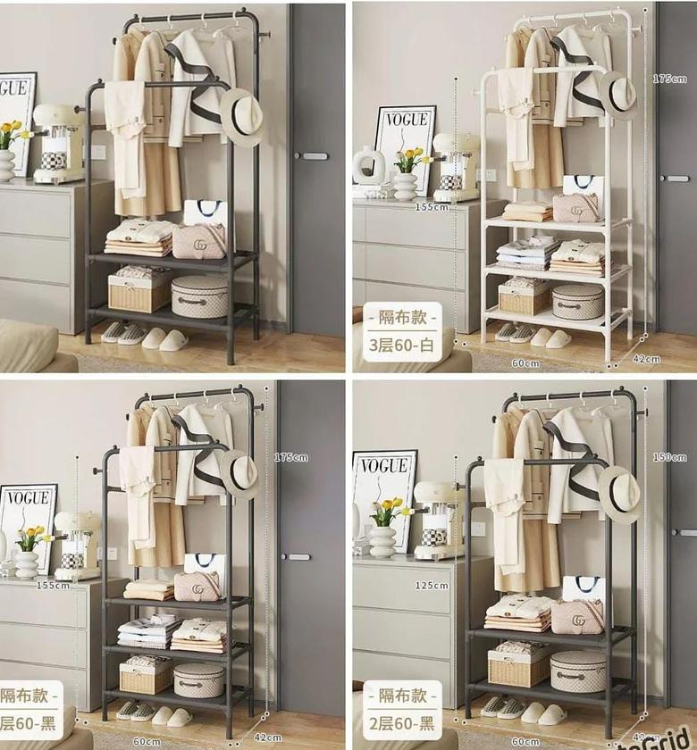 Double Clothing Garment Rack With 3-Tier Storage Shelf image