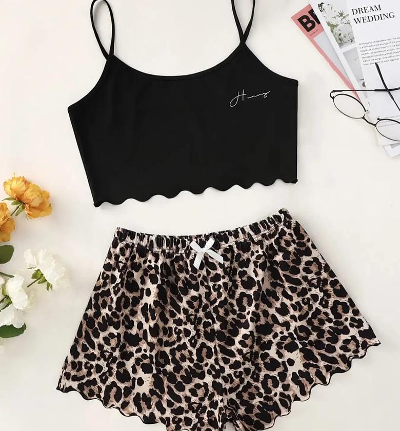 Leopard Print Sling Sleepwear Women's Pajamas image