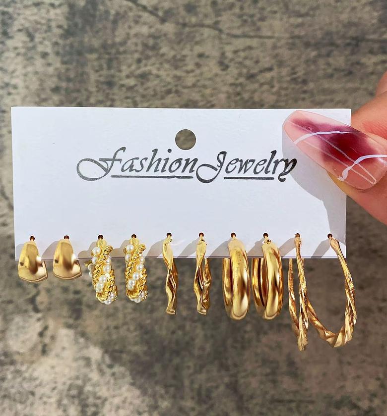 The Multi-Texture Gold-Tone Hoop & Charm Collection image