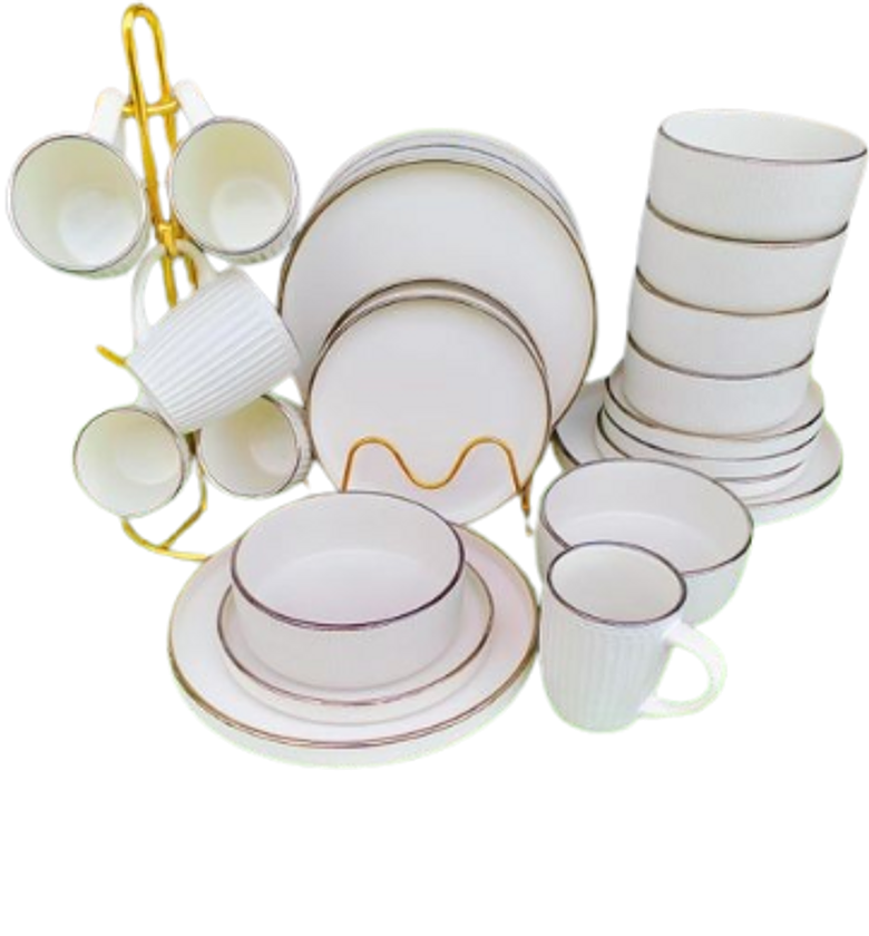 24 Piece White Ceramic Dinnerware Set  image