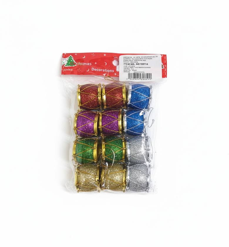 12pcs Glitter Christmas Drum Ornaments Set image