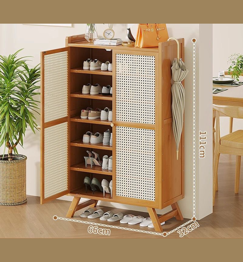 Modern Bamboo Shoe Storage Cabinet with Woven Cane Doors image