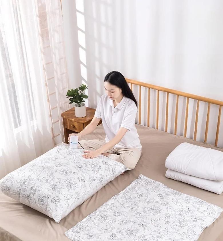 3 piece set Reusable Floral Vacuum Compression Storage Bags for Clothing and Bedding image