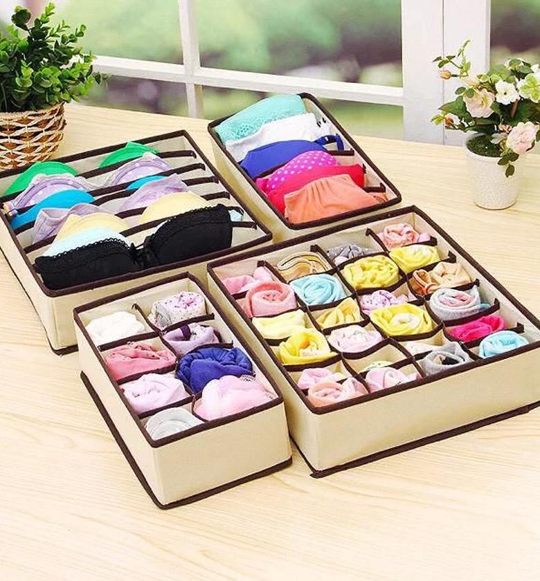 4-Piece Foldable Underwear Drawer Organizer Set for Bras, Socks and Ties - Premium Fabric Closet Dividers & Storage Solutions image