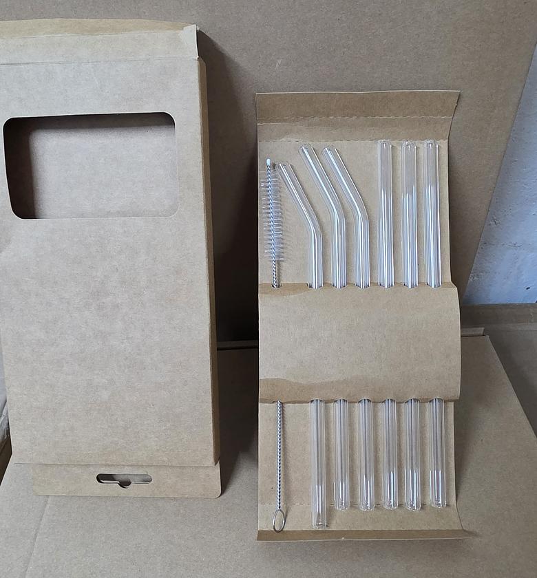 7-Piece Premium High Borosilicate Glass Straw Set with Cleaning Brush image