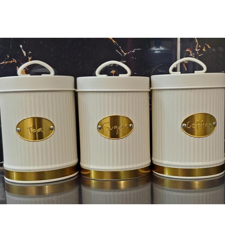 3-Piece Luxury Tea, Coffee & Sugar Canister Set – Cream & Gold and Black & Gold image