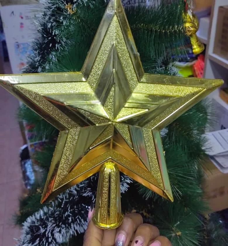 Christmas Tree Decoration. Christmas Star Gold and Silver 3D Tree Topper Decoration  image