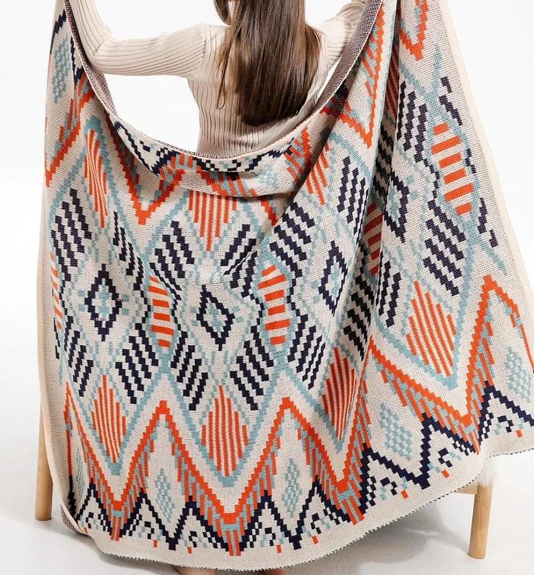 Nordic Bohemian knitted throw blankets with tassels image