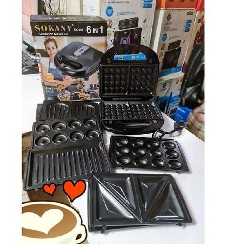 SANDWICH MAKER. Sokany 6 In 1 Sandwich Grill Doughnut Waffle Maker can be used to make sandwich, waffles, grill, snack and doughnuts image