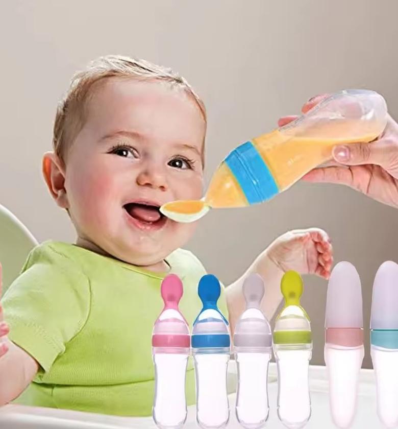 90ml Soft Silicone Baby Feeding Bottle With Spoon image