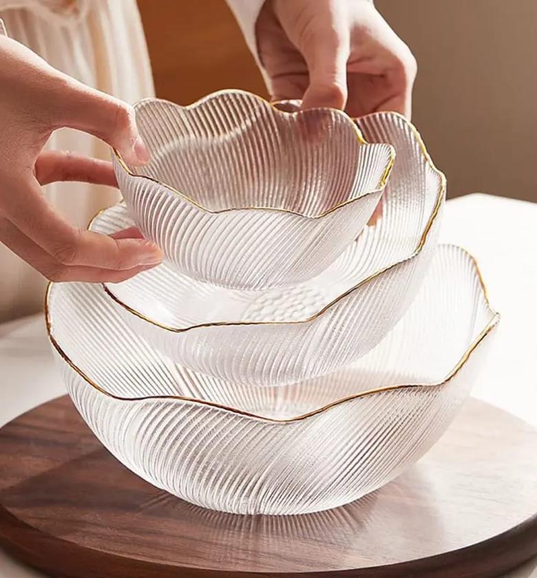Gold Rim Glass Salad Bowl Set image