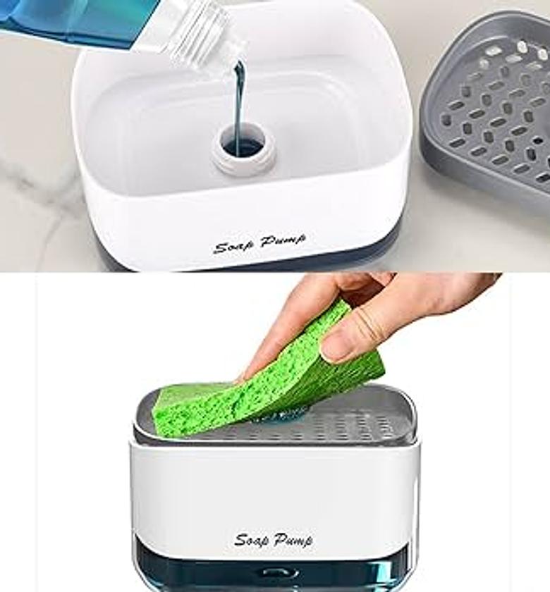 Kitchen Dishwasher Brush Press Liquid Soap Pump Box Soap Dispenser With Washing Sponge image