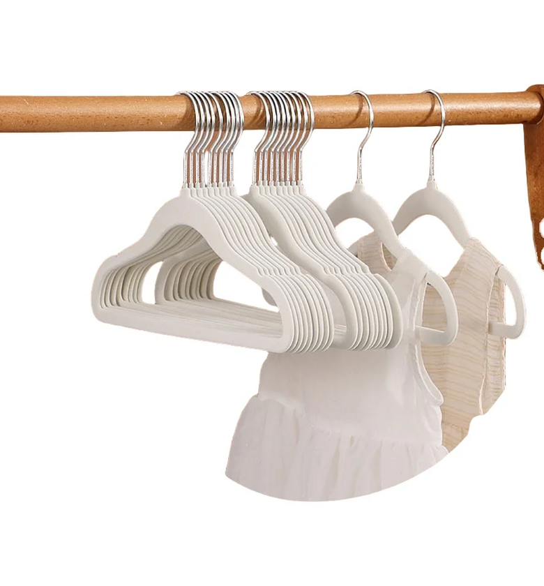 10pcs Kids Velvet Anti-Slip Hangers – Pink, Grey & White image