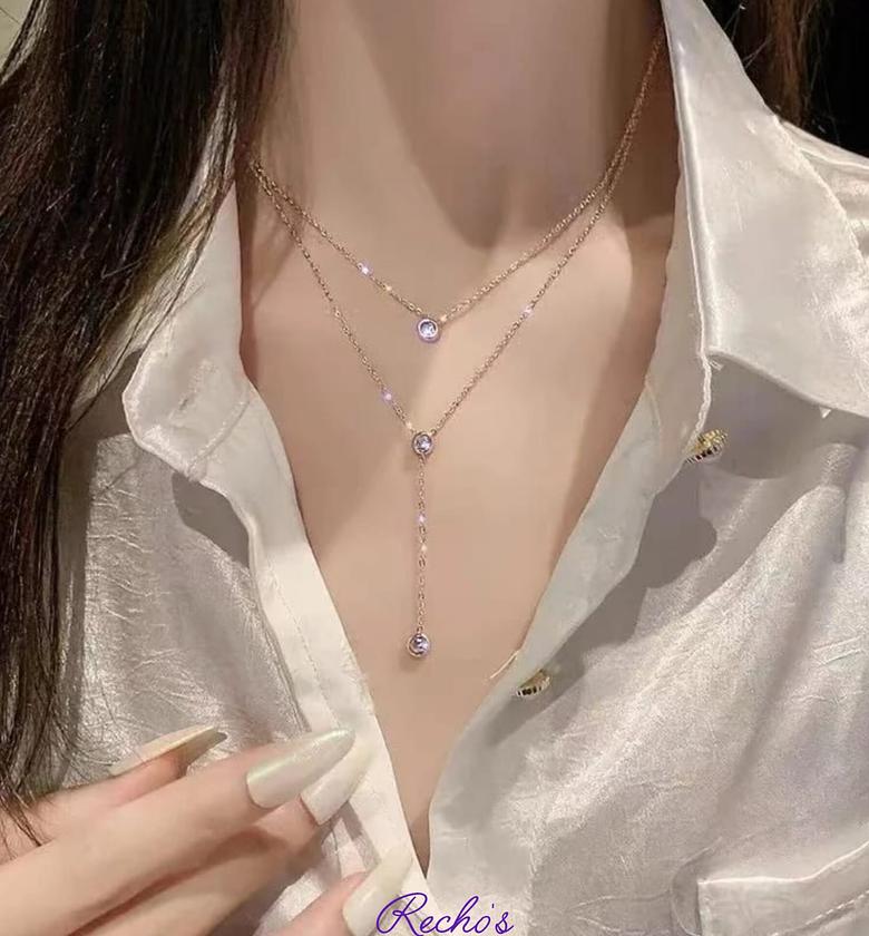 Rose gold crystal layered necklace image