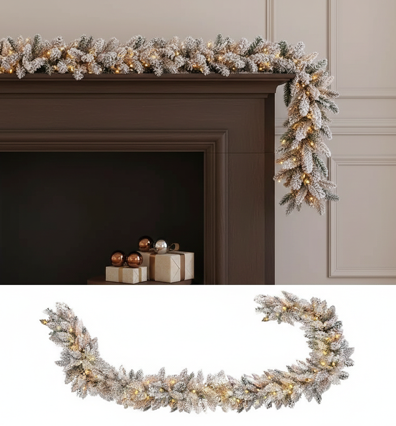 Pre-Lit Snow Flocked Christmas Garland 9ft with Lights image