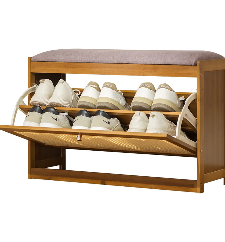 RattanStyle Entryway Shoe Rack Bench - holds 6 pairs image