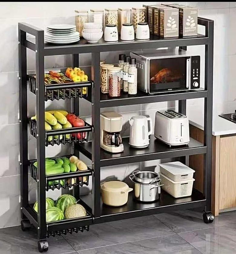 Big Size Heavy Duty Multipurpose Carbon Coated Metallic Vegetable Rack – Black image