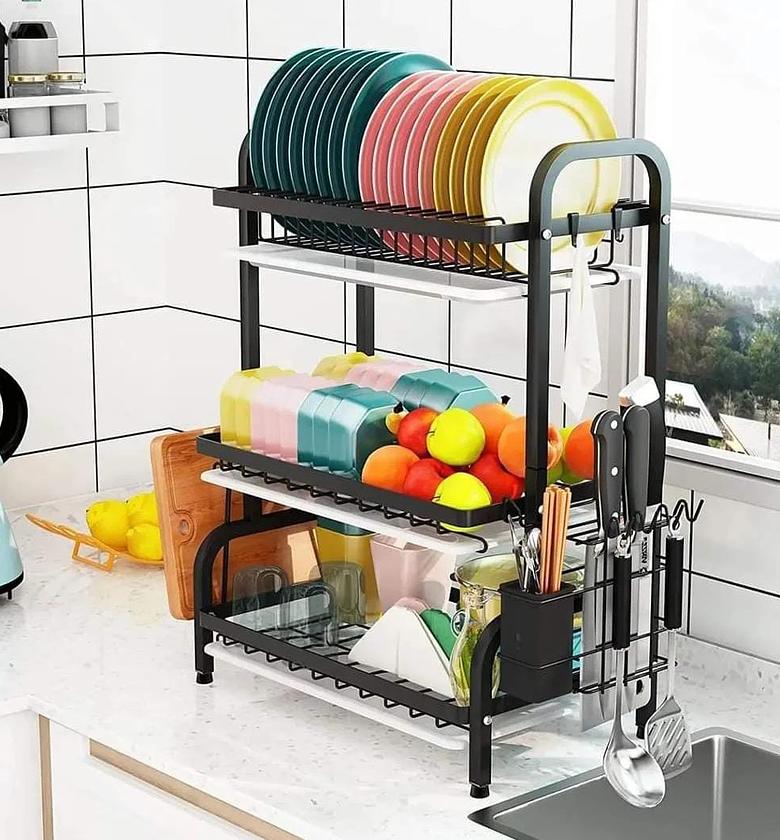 3 tier dish rack with cutlery holder & Chop Board Holder image