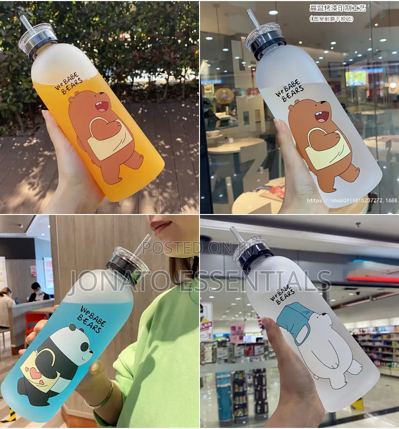 1l Frosted Plastic Bottle With Straw image