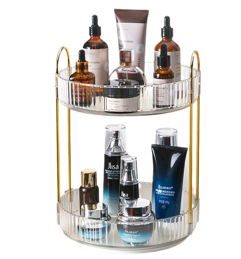 Two-Layer Acrylic Rotating Organizer with Golden Stands image