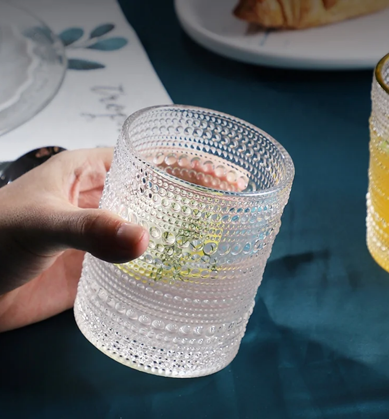 6 Pieces - Vintage Embossed Drinking Glass – 400ml (Heavy Glass) image