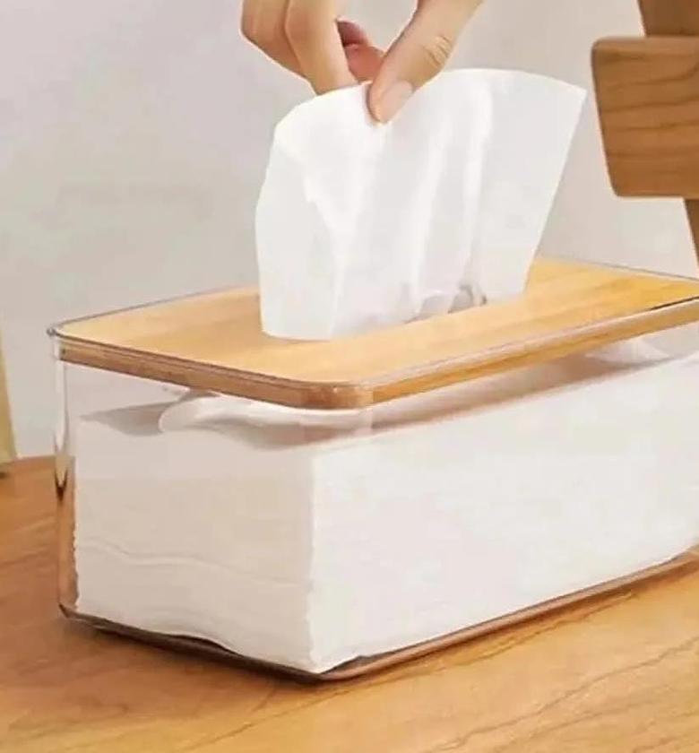 Nordic minimalist tissue box /Serviette holder with bamboo lid image