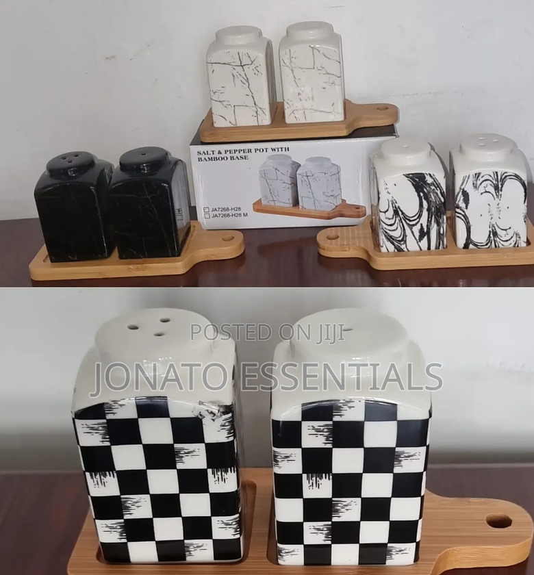 Modern Ceramic Salt and Pepper Shaker Set With Bamboo Base Kenya image