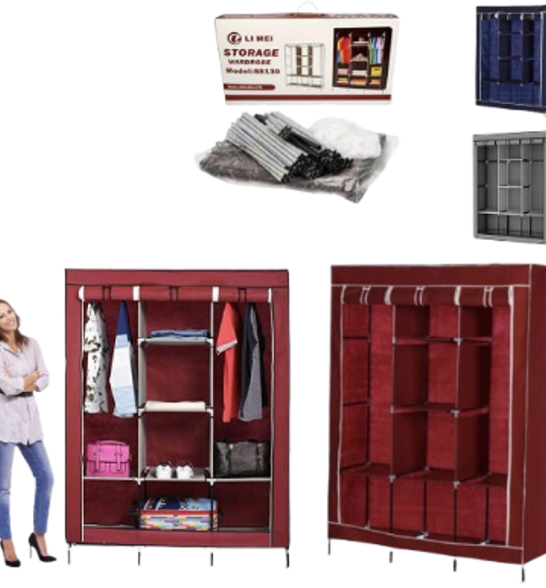 Wardrobe. TC 3 Column Metallic Portable Wardrobe image