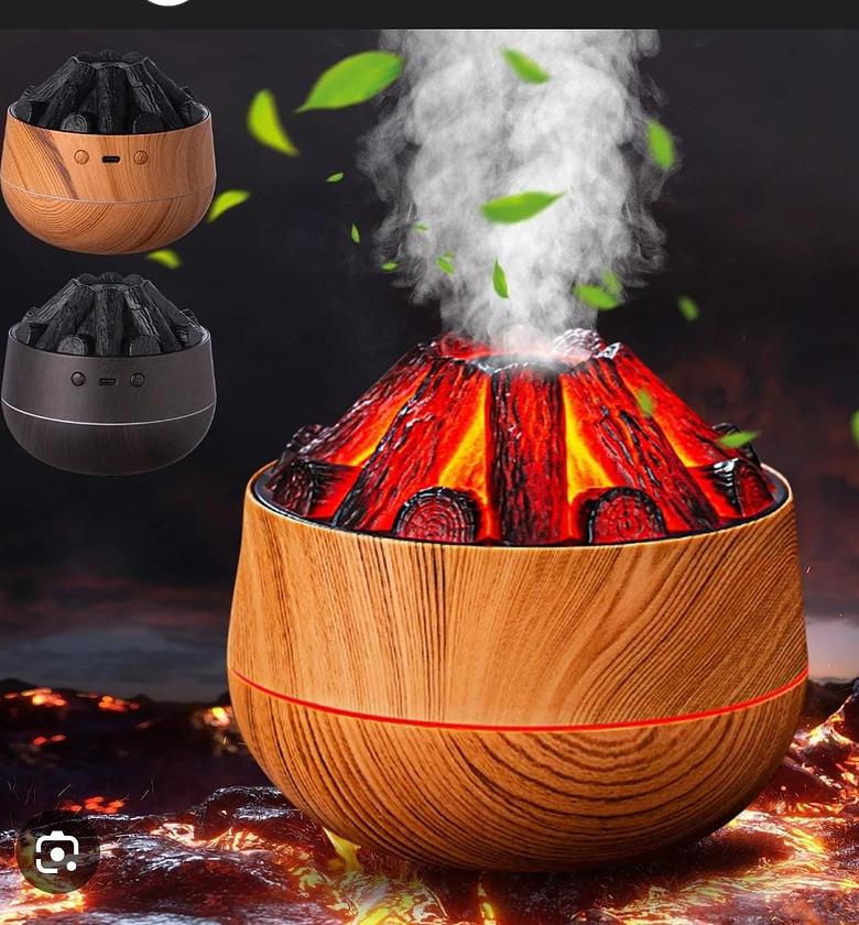 Charcoal Fire Volcano Humidifier & Essential Oil Diffuser with LED Flame Effect for Home/Office – 300ml Large Capacity image