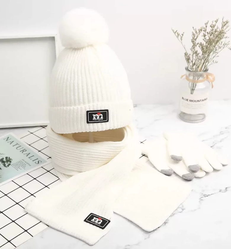 3-in-1 Winter Kids Beanie Hat, Scarf & Gloves Set image