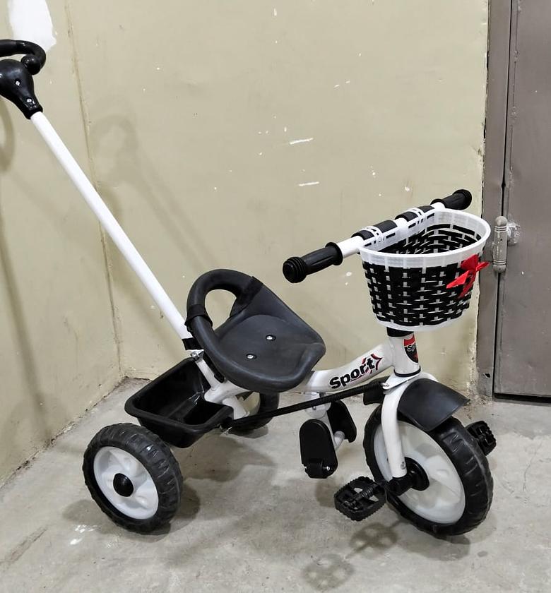 Kids 3-in-1 Baby Tricycle with Parent Handle and Basket, Toddler Ride-On Stroller Bike, Push Trike image