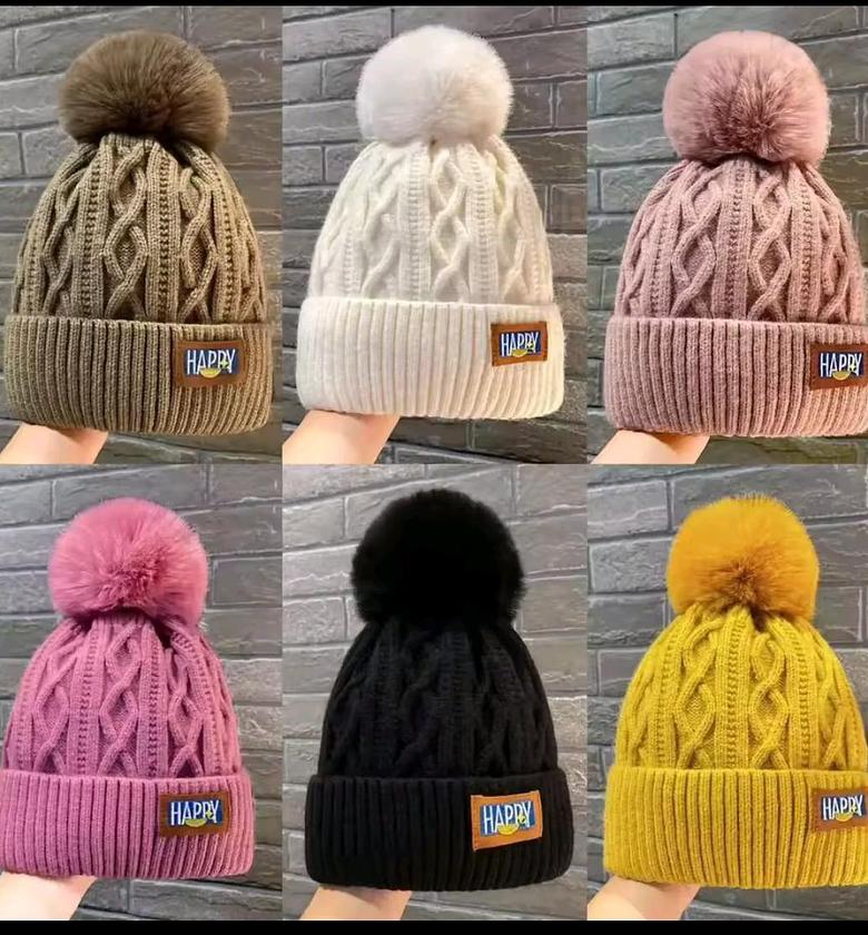 Autumn and Winter Pompom Knitted Hat   image