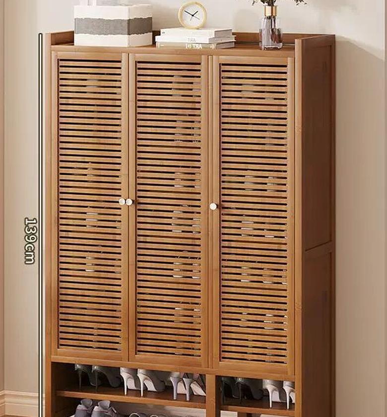 10-Tier Bamboo Shoe Cabinet with Slatted Doors image