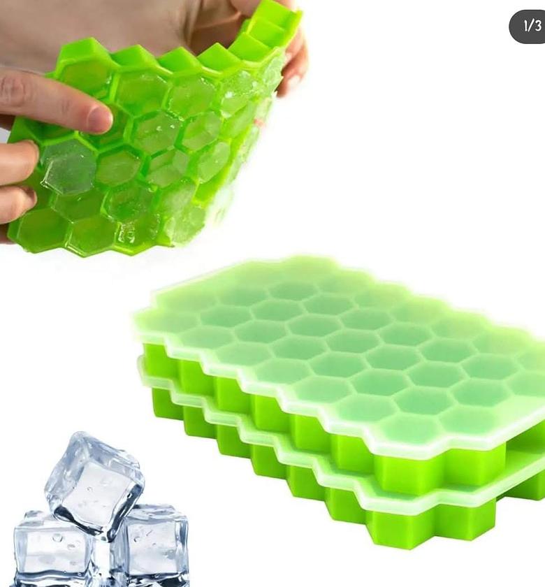 Silicone ice cube moulds with cover. image