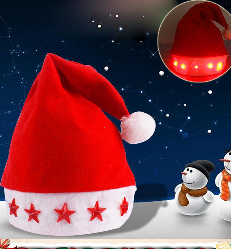 Flashing LED Light Up Santa Hat For Kids, Christmas Party Cap image
