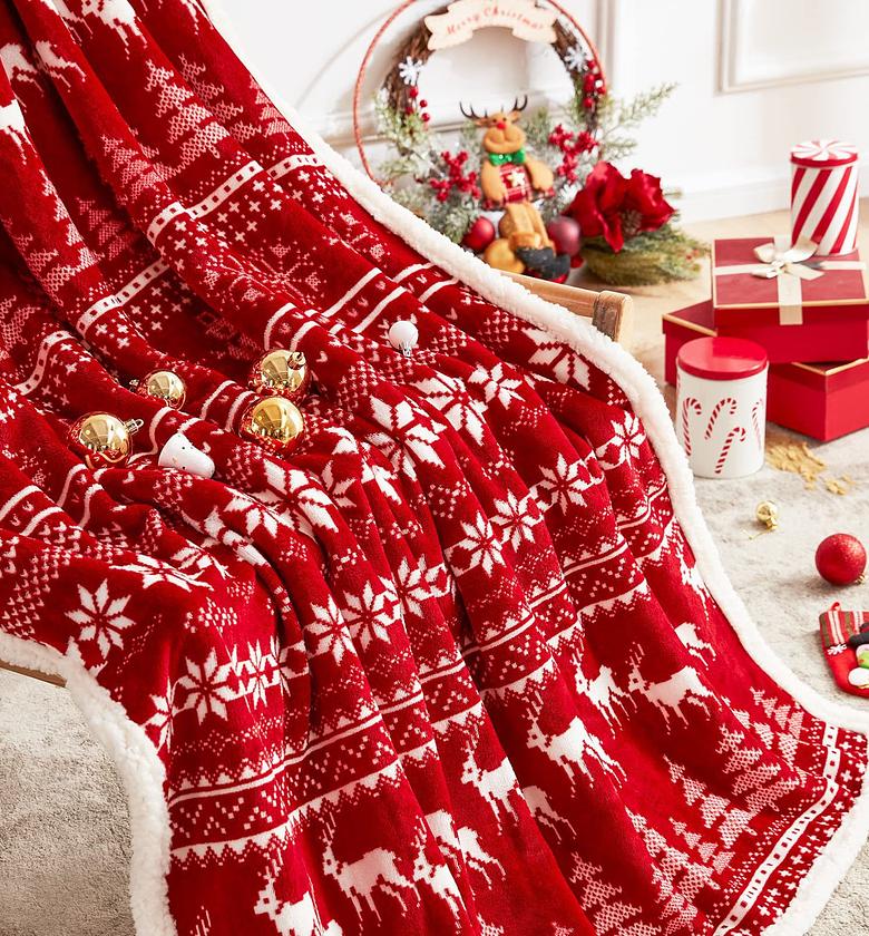 Christmas Themed Sherpa Fleece Throw Blanket – 130cm x 150cm image