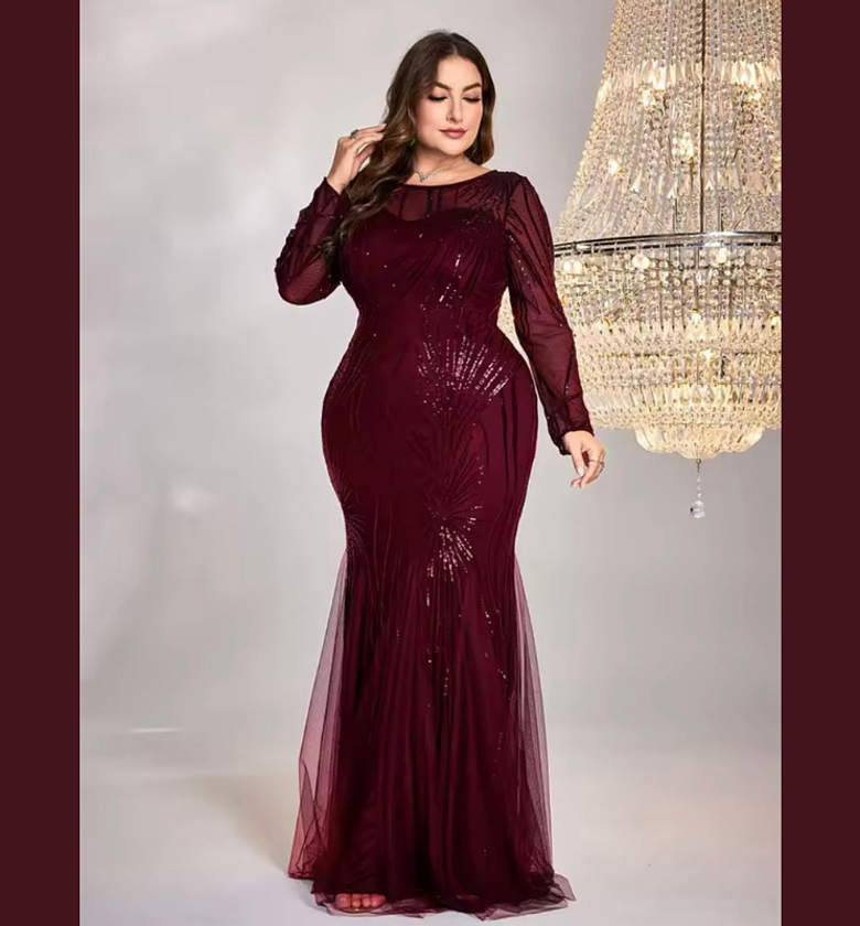 Burgundy Starlight Mesh Mermaid Gown image