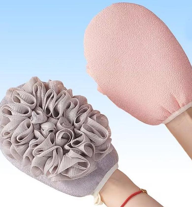 2-in-1 Exfoliating Bath Mitt & Deep Cleansing Shower Glove for Glowing Skin - Durable Body Scrubber & Lather Maker image