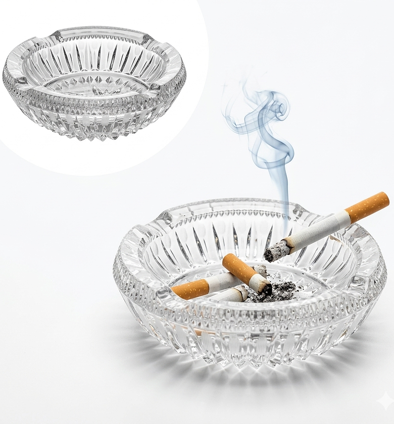 Premium Cut Crystal Glass Ashtray - Heavy Duty Decorative Smoking Accessory for Home & Office - Luxury Decor image