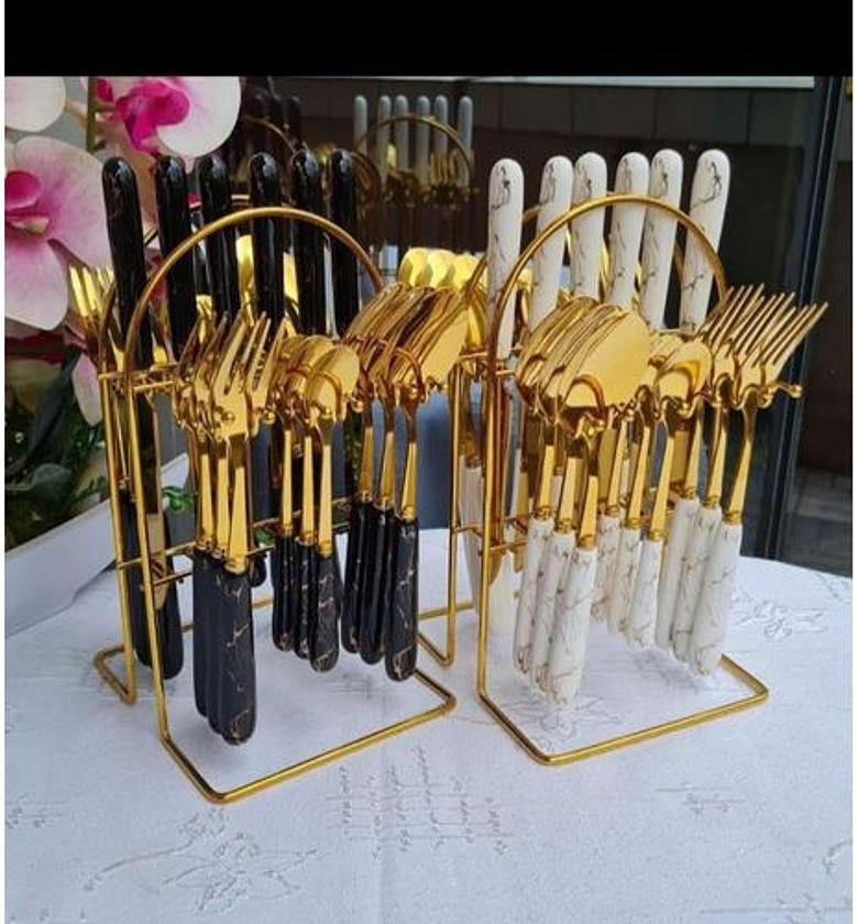 Heavy Marble 24PC Gold cutlery sets image