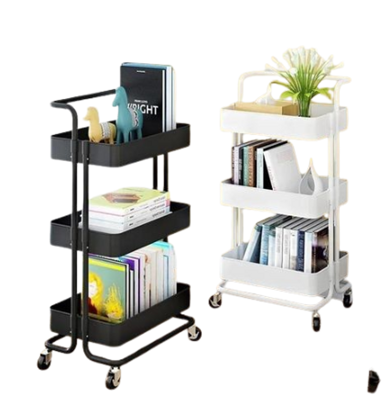 Utility Cart/Trolley. Multi-functional movable trolley storage rack(plastic with metallic stands) 3-layers rolling storage rack image