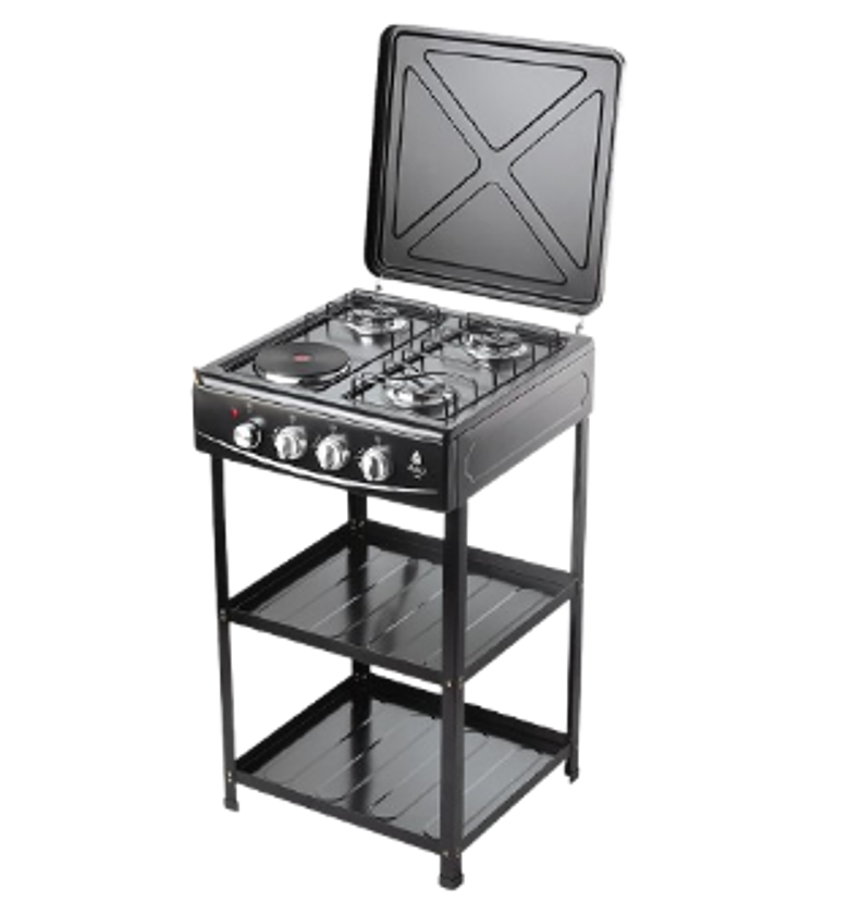 COOKER. Nunix Cooker 3 Gas +1 Electric Plate standing Cooker Plus Shelves image