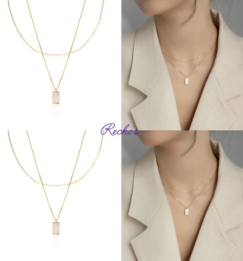 Rectangle marble layered necklace image